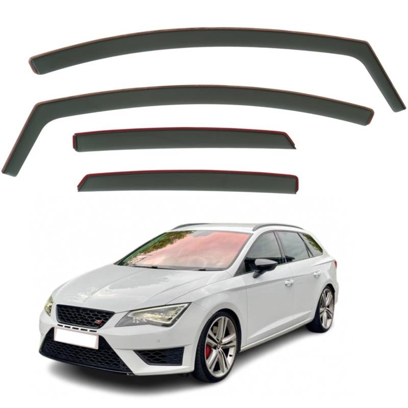 Set mit 4 Windabweisern, kompatibel mit Seat Leon 5-Türer Kombi MK3 2013 2014 2015 2016 2017 2018 2019 2020 Modelle. von AirFlux