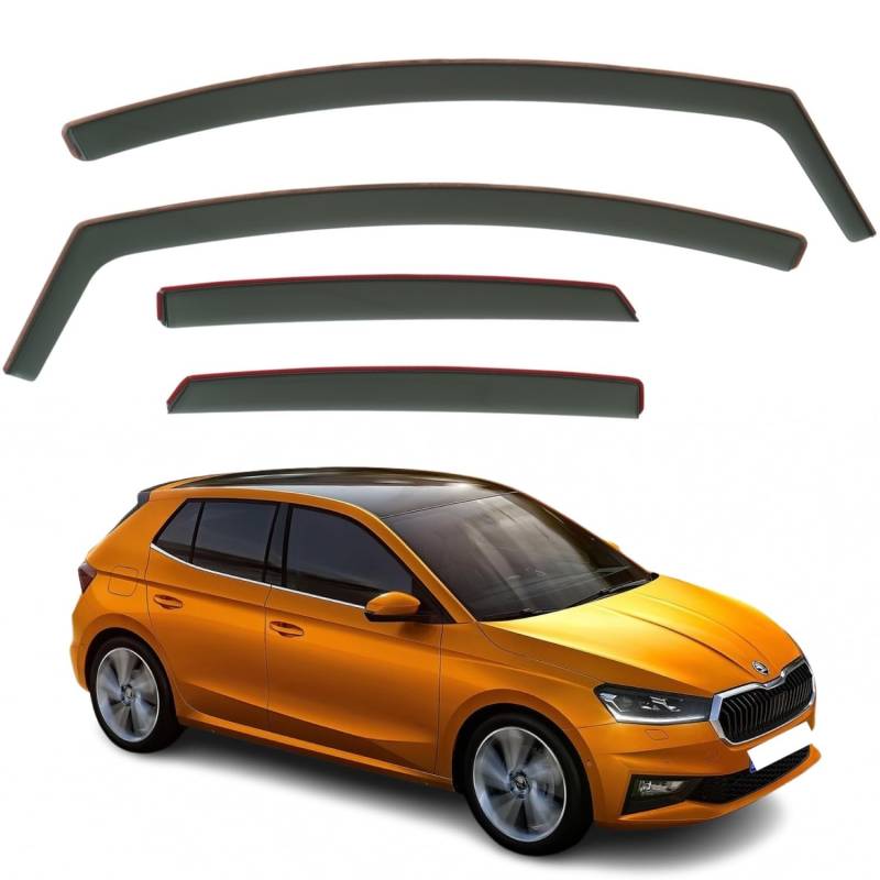 AirFlux: Set mit 4 Windabweisern, Modern, Dunkles Rauchgetönt, Selbstklebend, Kompatibel mit Skoda Fabia MK4 5-Türer Schrägheck 2022-2025 von AirFlux