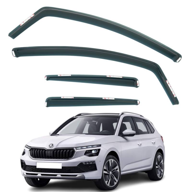 Set mit 4 Windabweisern, kompatibel mit Skoda Kamiq 5-Türer SUV 2019 2020 2021 2022 2023 2024 2025 Modelle von AirFlux