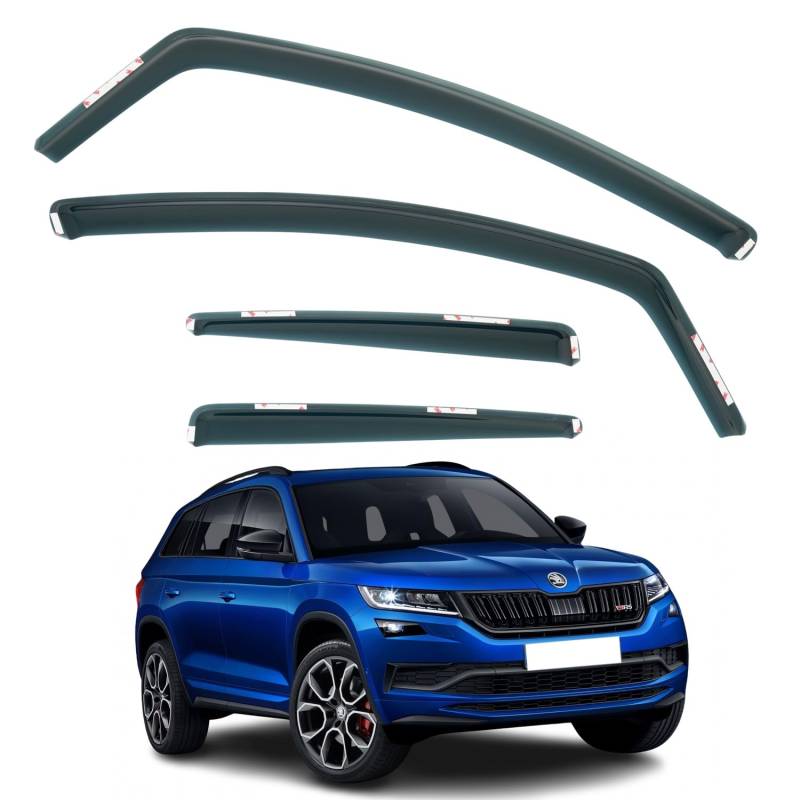 AirFlux Set mit 4 Windabweisern, kompatibel mit Skoda Kodiaq 5-Türer SUV 2017-2023, klassisch, dunkles Rauchgrau getönt, selbstklebend, Geländewagen von AirFlux