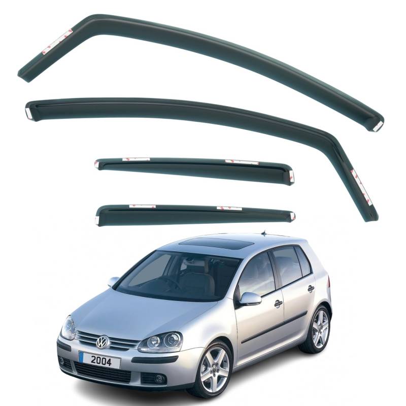 AirFlux: Modern, Dunkles Rauchgetönt, Selbstklebend, Auto, 4 Stück Fenstervisierabweiser (2 vorne / 2 hinten), kompatibel mit Volkswagen Golf 5 5-Türer Schrägheck 2004-2008 von AirFlux