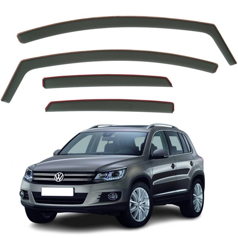 Set mit 4 Windabweisern, kompatibel mit Volkswagen Tiguan MK1 5-Türer SUV 2008 2009 2010 2011 2012 2013 2014 2015 Modelle. von AirFlux