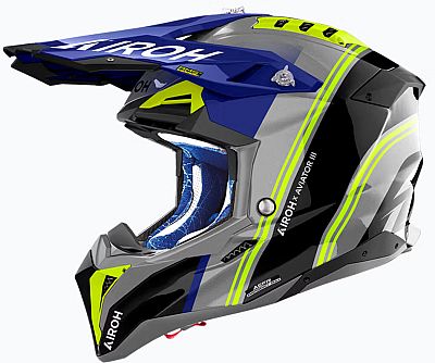 Airoh Aviator 3 Hima, Motocrosshelm - Grau/Schwarz/Blau/Neon-Gelb - XL von Airoh