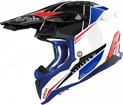 Airoh Aviator 3 Push, Motocrosshelm - Weiß/Rot/Blau/Schwarz - XXL von Airoh