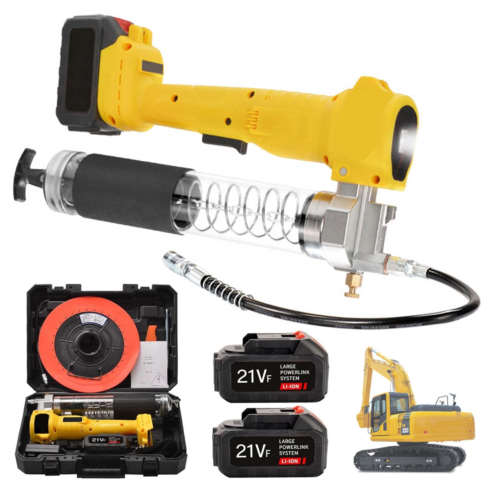 Fettpresse Akku 21V, 10000 PSI 350W Elektrische Fettpresse für Makita Akku LED Licht Fettpresse mit 600g Fettkartusche Flexschlauch 2 Akkus und Ladegerät Fettpresse Set Fettpresse Akku 21V, 10000 PSI 350W Elektrische Fettpresse für Makita Akku LED Licht Fettpresse mit 600g Fettkartusche Flexschlauch 2 Akkus und Ladegerät Fettpresse Set von Aisny