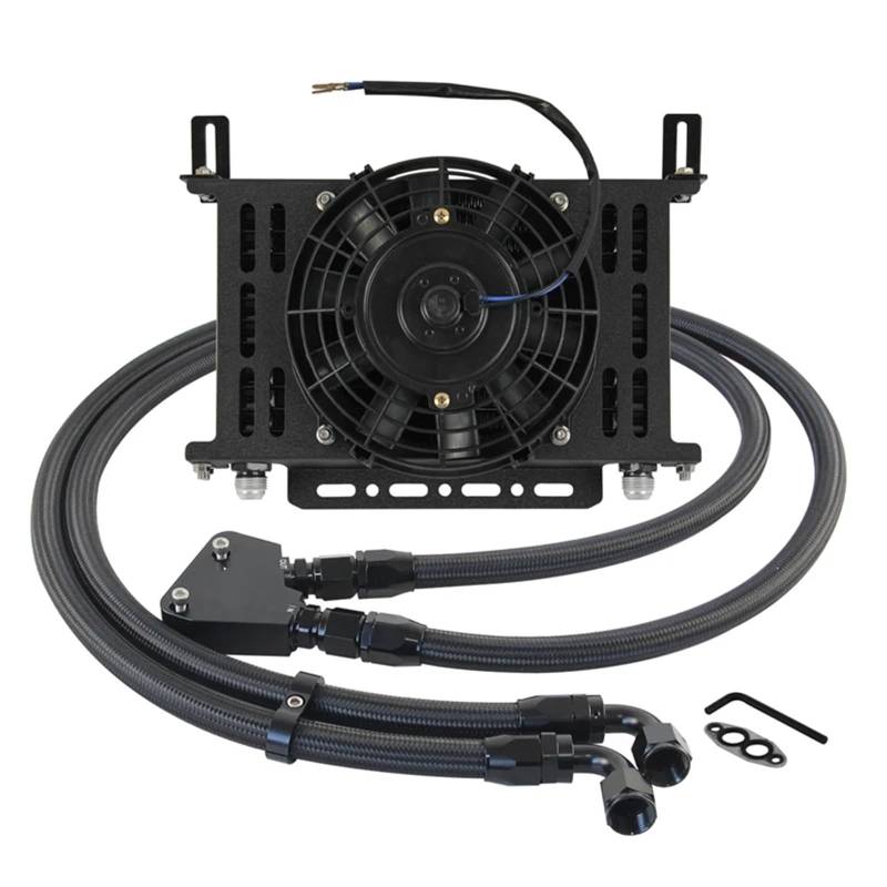 13-reihiger Ölkühler + Ölleitungen + Halterungssatz + 7-Zoll-Elektrolüftersatz 10AN, Kompatibel Mit V8-Motor LS1 LS2 LS3-Adapter von Ajhui