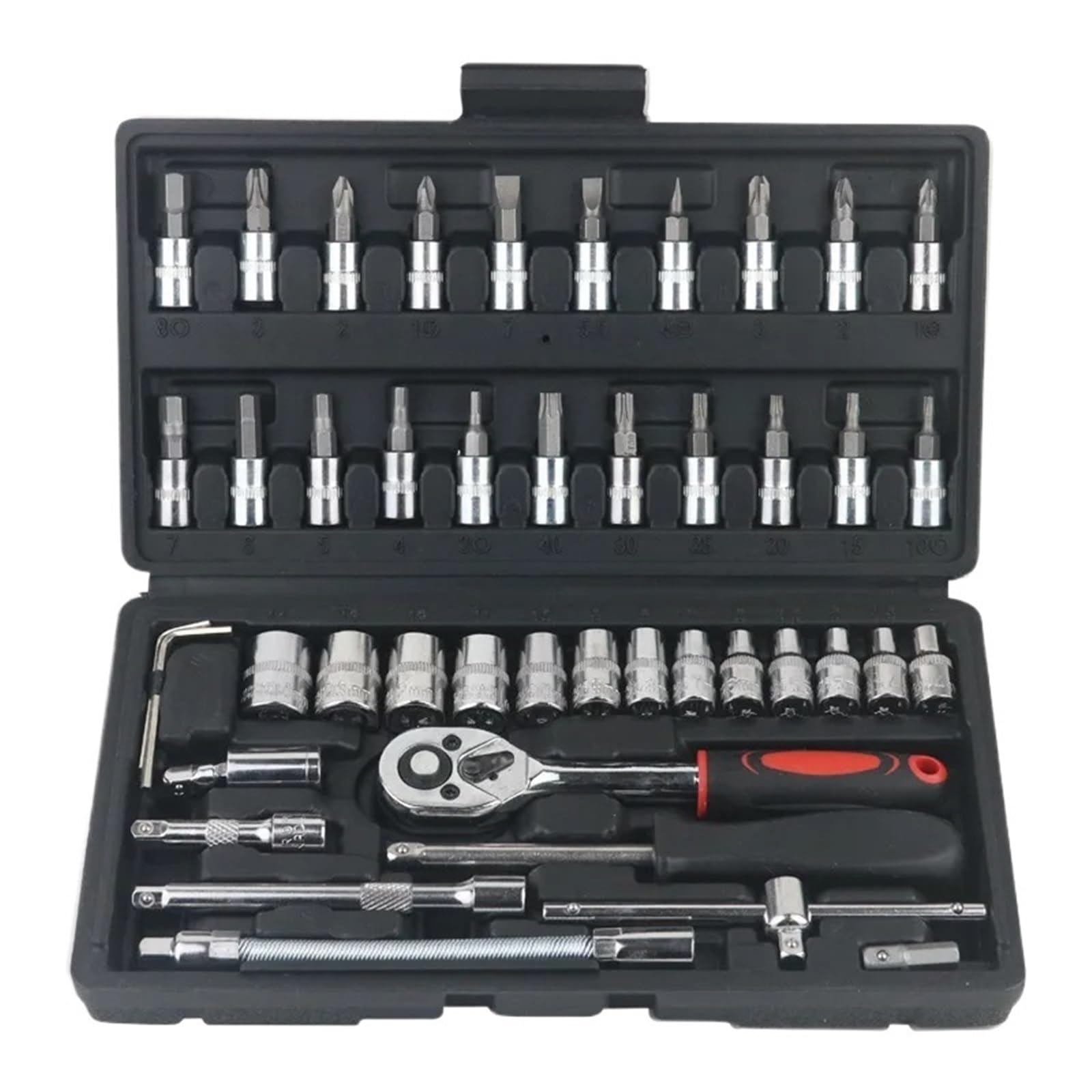 46-teiliges Auto-Reparatur-Tool-Kit 1/4-Zoll-Steckschlüsselsatz Auto-Reparaturwerkzeug Ratsche Drehmomentschlüssel Combo(Black) von Ajhui