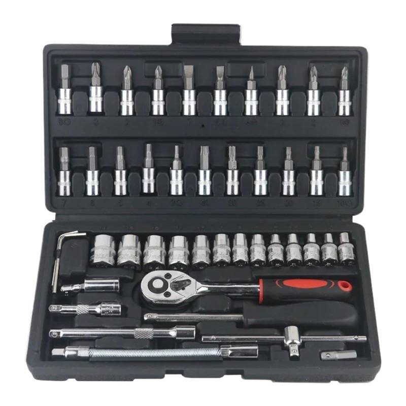 46-teiliges Auto-Reparatur-Tool-Kit 1/4-Zoll-Steckschlüsselsatz Auto-Reparaturwerkzeug Ratsche Drehmomentschlüssel Combo(Black) von Ajhui