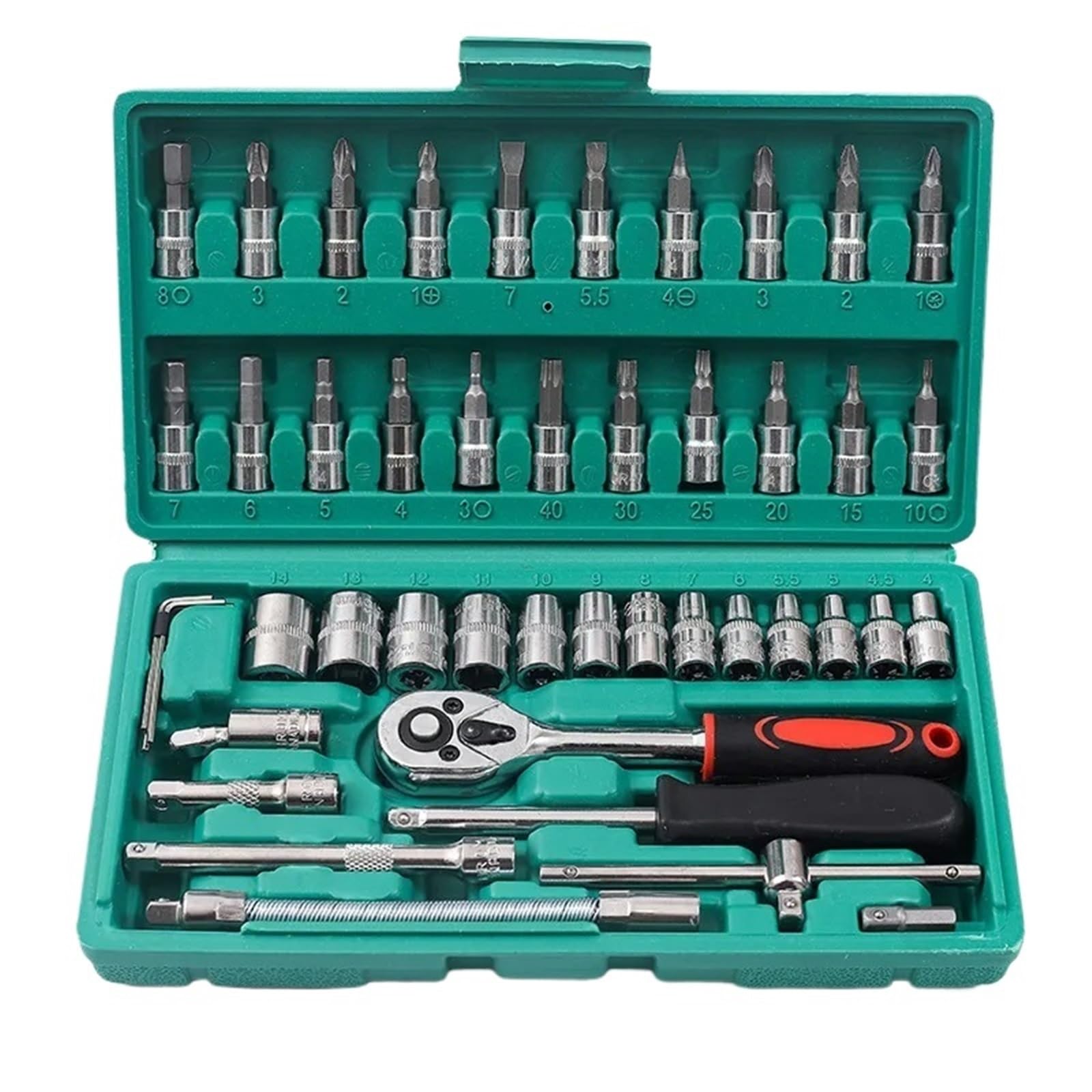 46-teiliges Auto-Reparatur-Tool-Kit 1/4-Zoll-Steckschlüsselsatz Auto-Reparaturwerkzeug Ratsche Drehmomentschlüssel Combo(Green) von Ajhui