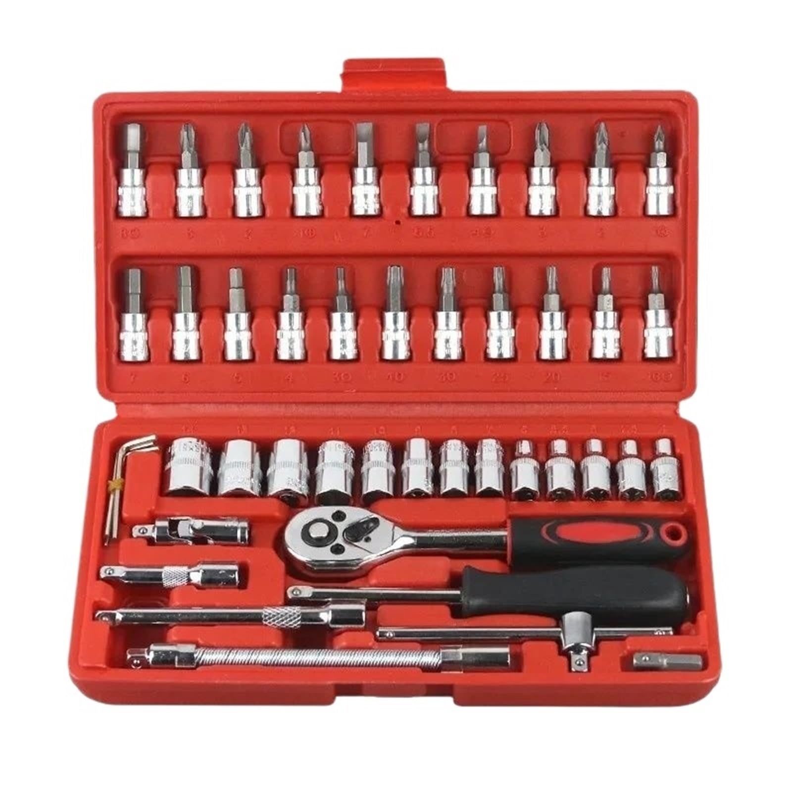 46-teiliges Auto-Reparatur-Tool-Kit 1/4-Zoll-Steckschlüsselsatz Auto-Reparaturwerkzeug Ratsche Drehmomentschlüssel Combo(Red) von Ajhui