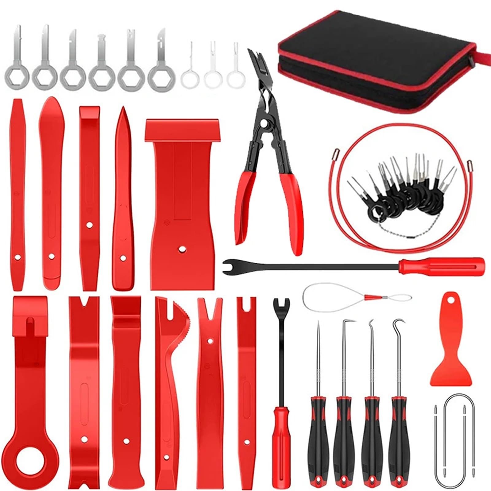 Auto-Zierleisten-Innenraum-Demontagewerkzeug-Kit Aus Kunststoff, Auto-Clips, Werkzeug for Entfernen des Armaturenbretts, Auto-Zierleisten-Handentfernungszubehör(Red) von Ajhui