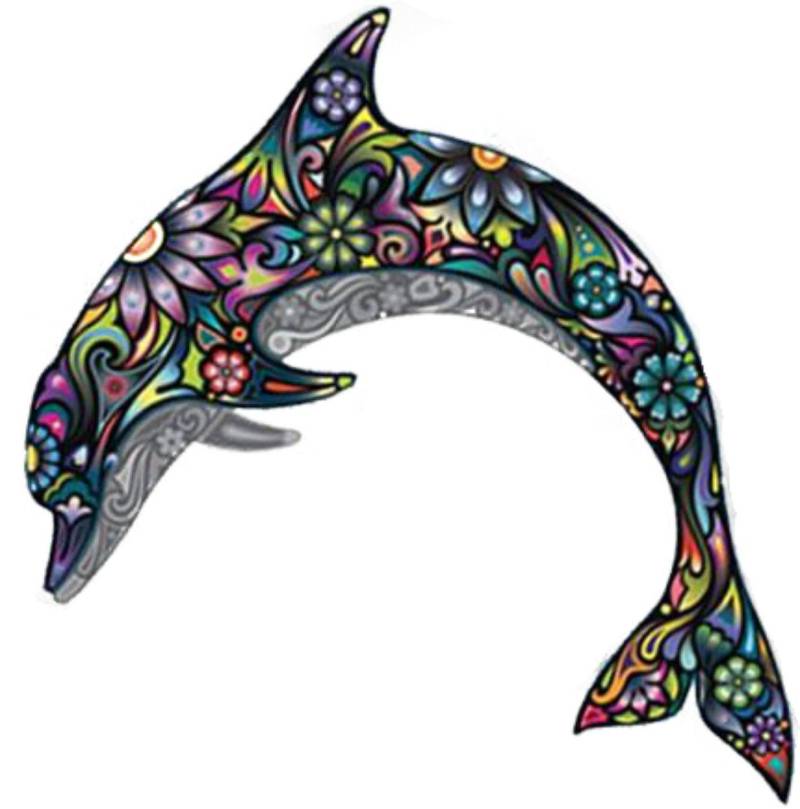 Sticker für Auto / Motorrad / MacBook, Motiv: Delphin, Blumen, farbig von Akachafactory