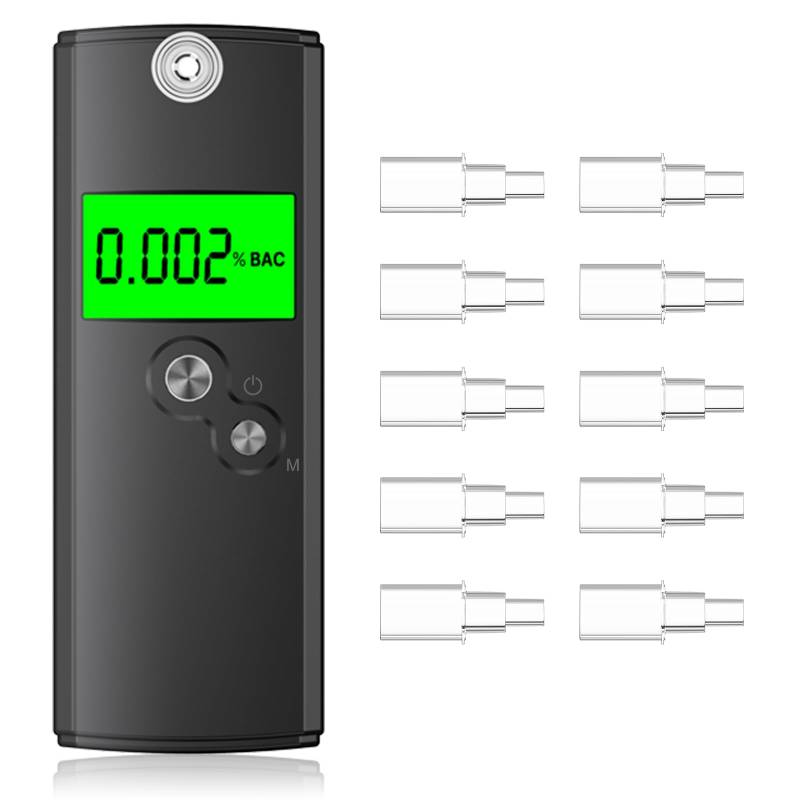 Akdomart Alkoholtester Polizeigenau, Hochpräziser Promillemessgerät mit 10 Mundstücken, Professioneller Alkoholmessgerät mit Digitalem LCD-Anzeige, Tragbarer Alkomat für den Heim- und Partygebrauch von Akdomart