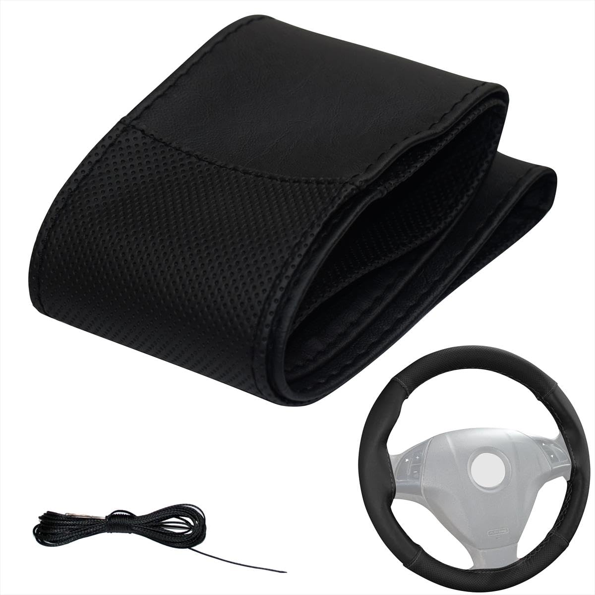 LBM54 - Lenkradbezug zum Schnüren Schwarz gelocht mit Schwarze Naht LBM54 - Lenkradbezug zum Schnüren Schwarz gelocht mit Schwarze Naht von akhan