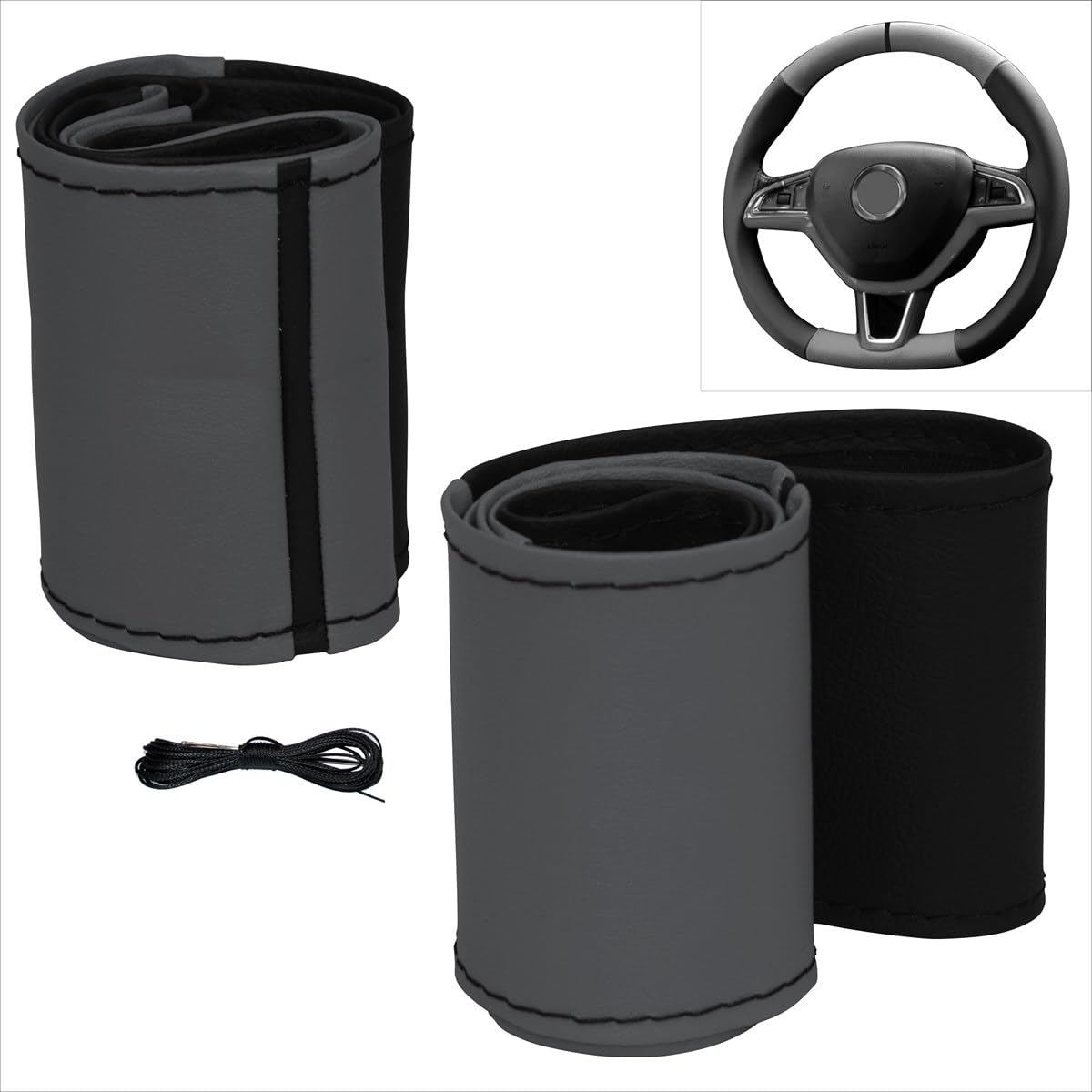 LBM63 - Lenkradbezug zum Schnüren Schwarz-Grau mit Schwarze Naht LBM63 - Lenkradbezug zum Schnüren Schwarz-Grau mit Schwarze Naht von akhan