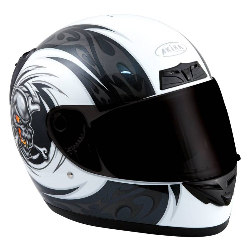 Akira Kitami Motorradhelm Integral, Weiß/Schwarz, Größe XS von Akira