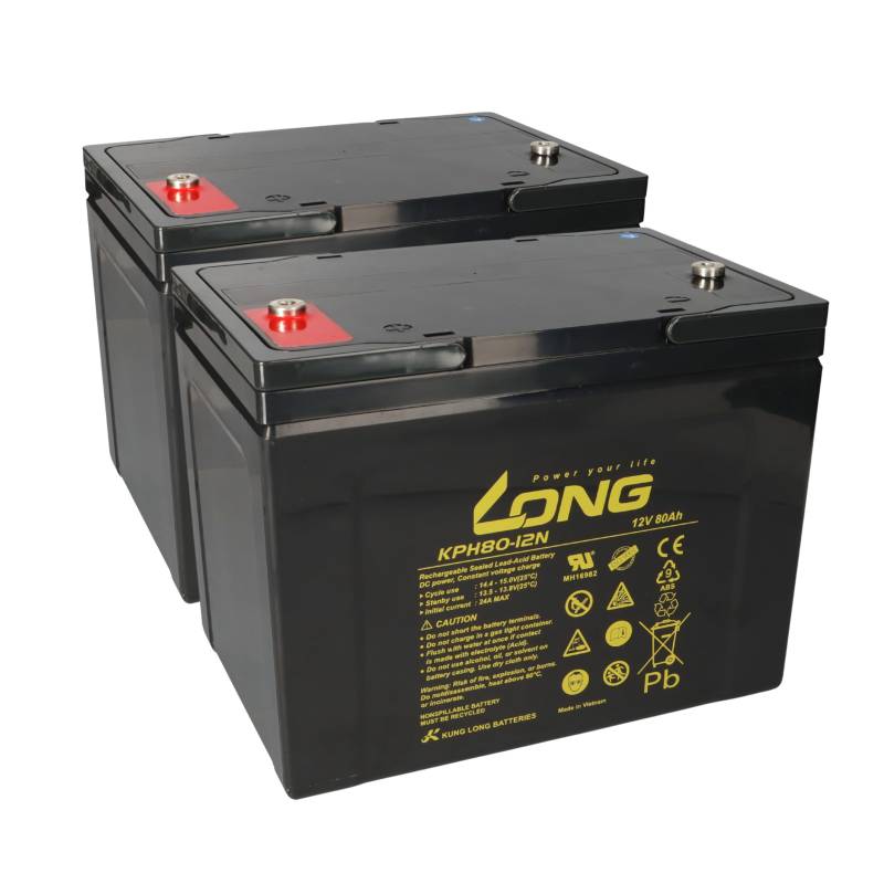 Ersatzakku f. Ortopedia Allround, Rordo & Touring 2x Kung Long Bleiakku 12V 80Ah Longlife kompatibel zu 60Ah, 75Ah, 77Ah, MP75-12C REC80-12I 12LC-75Ah, KPH75-12N, KPH75-12NE von Akkuman.de Akkutechnik vom Fachmann