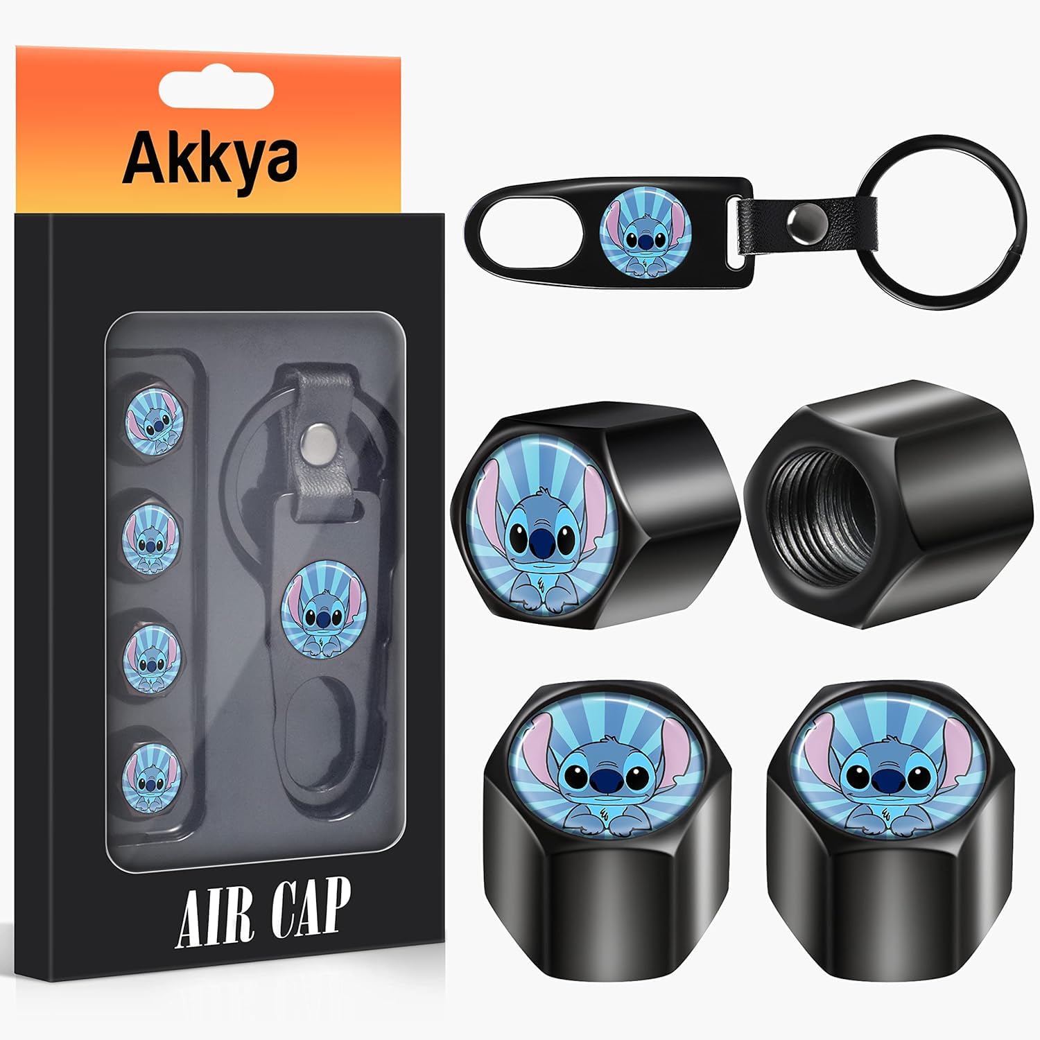 Akkya Reifenventilkappen für Auto, Fahrrad, Motorrad, Traktor, Mountainbike, LKW, niedliches Cartoon, schwarz, Metall, Chrom, Luftdruckabdeckungen, Radzubehörteile Akkya Reifenventilkappen für Auto, Fahrrad, Motorrad, Traktor, Mountainbike, LKW, niedliches Cartoon, schwarz, Metall, Chrom, Luftdruckabdeckungen, Radzubehörteile von Akkya