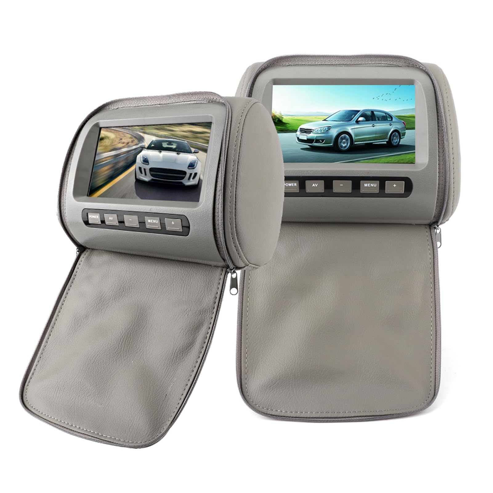 7-Zoll-HD-Auto-Kopfstützen-LCD-Videoplayer mit Reißverschlussabdeckung, Fernbedienung, MP5-Display, Grau, Universell, Mehrsprachig von Akozon