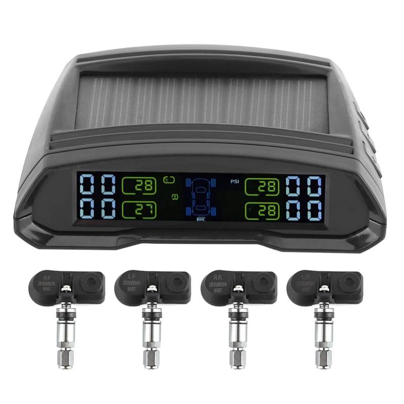 Akozon Reifendrucküberwachung, Drahtloser Reifendruckalarmmonitor Solar/USB Power TPMS Digital LCD Display Sensor für Auto von Akozon