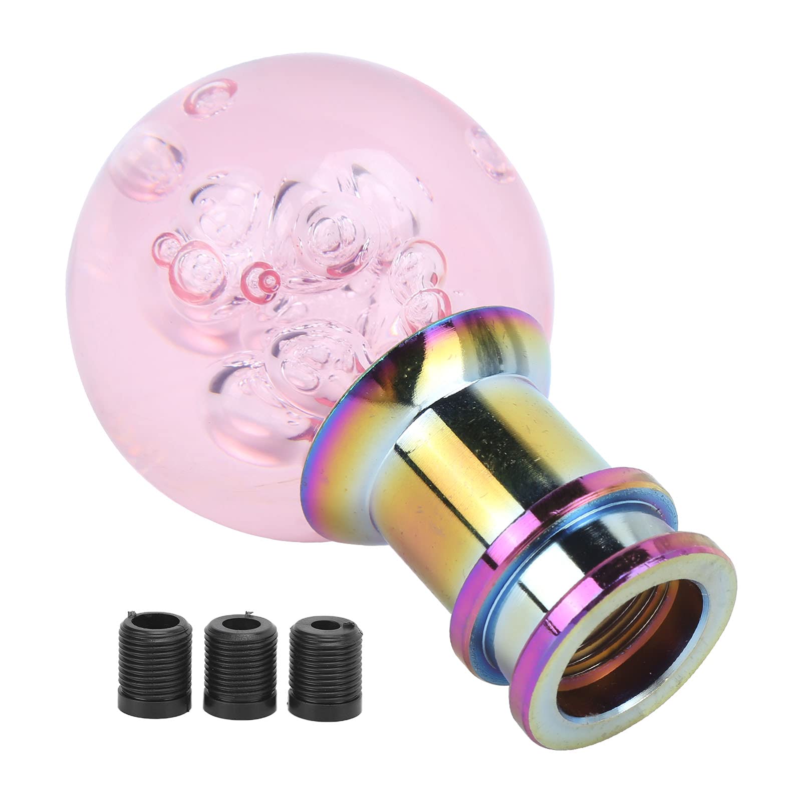 Akozon Schaltknauf, Universal Pink Crystal Bubble Manueller Schaltknauf Schaltknauf Shifter mit 3 Gewindeadaptern 8mm, 10mm, 12mm von Akozon