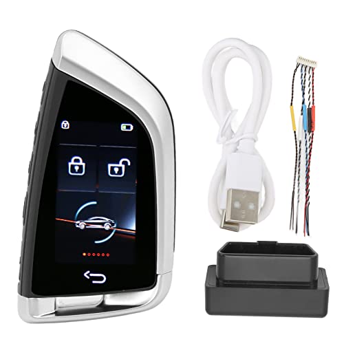 Akozon Smart Remote Autoschlüssel, LCD-Bildschirm Smart LCD Key 5.0 Keyless Entry Auto Lock Schlüsselanhänger für One Click Start Car (Silber) von Akozon