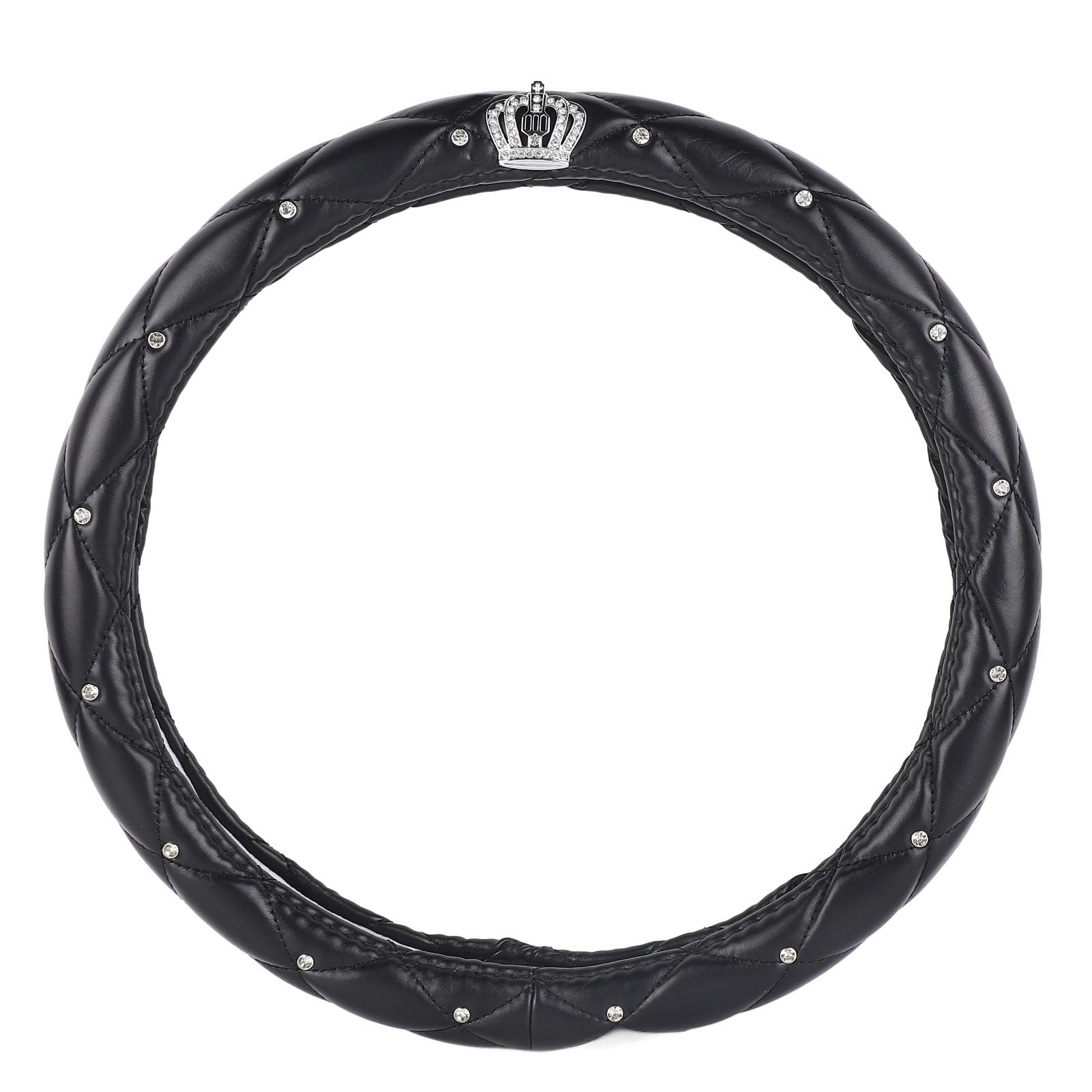 Auto-Lenkradbezug, Schwarzer Kronen-Kristall-Stil, Rutschfestes PU-Material, Lenkradschutz für 38 Cm Lenkrad Auto-Lenkradbezug, Schwarzer Kronen-Kristall-Stil, Rutschfestes PU-Material, Lenkradschutz für 38 Cm Lenkrad von Akozon