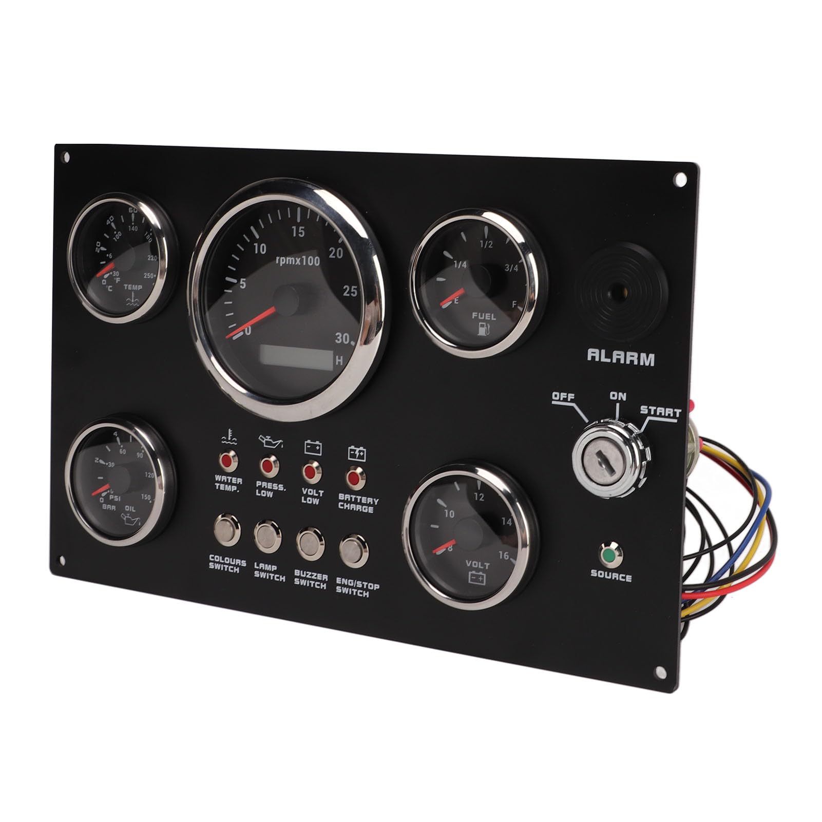 Boots-Instrumententafel, Marine Gauge Cluster 5 Set 12 V 7 Farben Ölstand Dash Wassertemperatur Druck Spannungsanzeige für Boots-Instrumententafel, Marine Gauge Cluster 5 Set 12 V 7 Farben Ölstand Dash Wassertemperatur Druck Spannungsanzeige für von Akozon