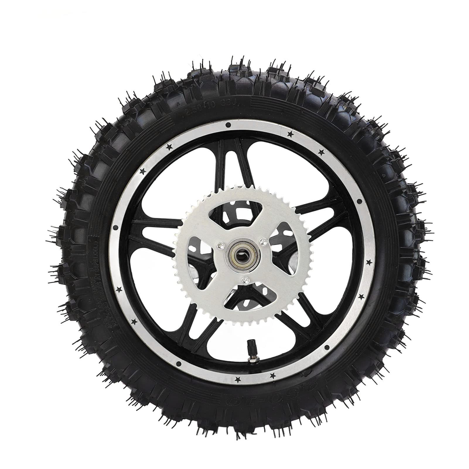 Dirt Bike Hinterrad, Motorrad Hinterrad Gummi Metall 2.5-10 mit Disc Ritzel Lager Felge Reifen Montage für Mini Pit Bike von Akozon