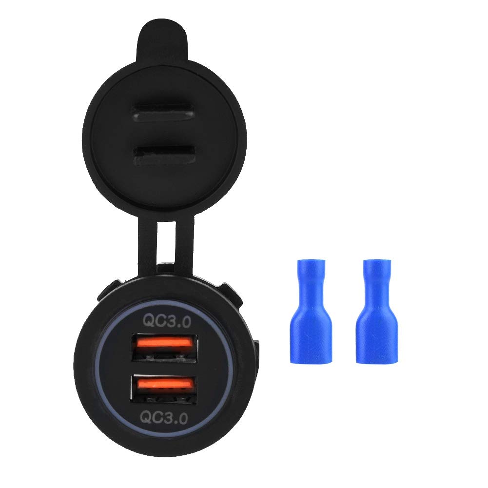 Dual Charge QC3.0 USB-Ladebuchse, 12V / 24V Aluminium Wasserdichter Dual-USB-Autoladegerät-Netzteil-Steckdose für Marine, Boot, Motorrad, LKW, Wagen und mehr von Akozon