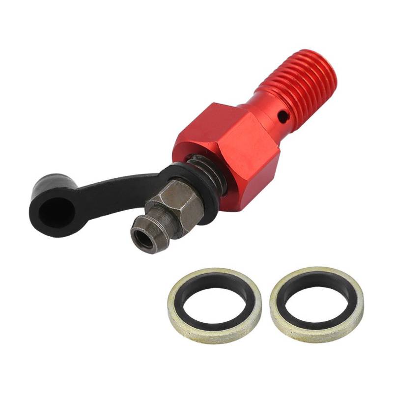 Akozon M10x1,25mm Motorrad Hauptbremszylinder Bremssattel Entlüftungsschraube Nippel Hohlschraube Staubkappe(rot) von Akozon