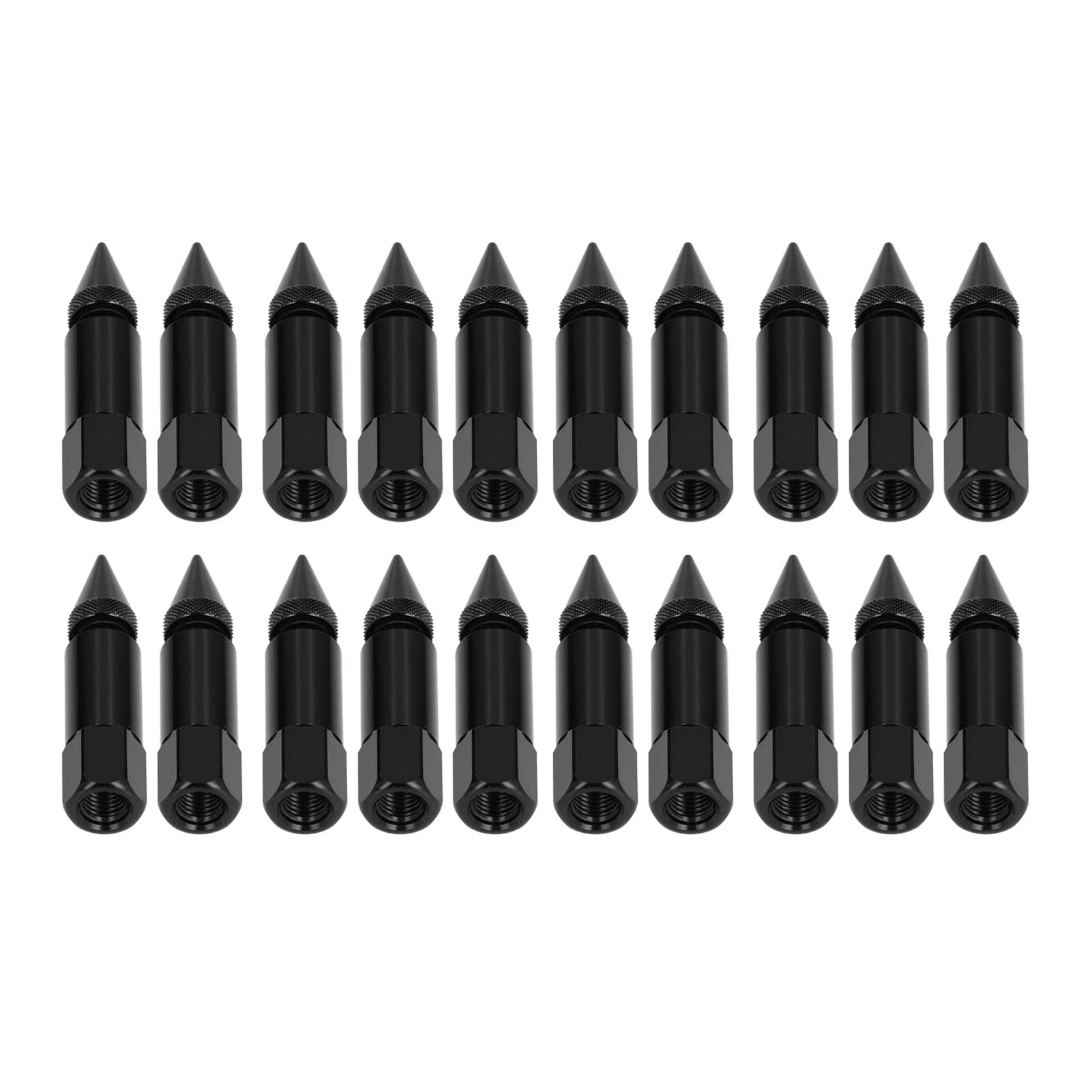 Spike Lug Nuts, 20 Stück Universal M12x1.5 Racing Wheels Felgen Radmuttern 90-mm-Spitzmuttern aus Aluminiumlegierung mit Steckschlüsselzubehör(Schwarz) von Akozon