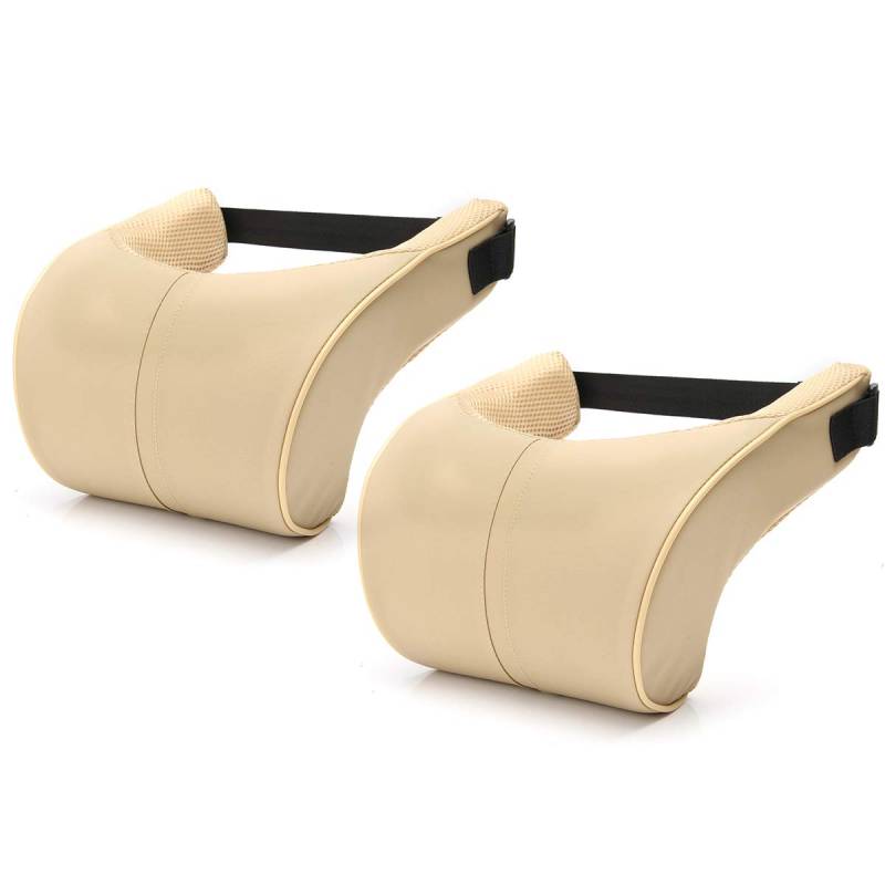 Alamor 2 Stücke Leder Memory Foam Auto Nackenstütze Kissen Sicherheit Kissen Kopfstütze Abdeckungen - Beige von Alamor