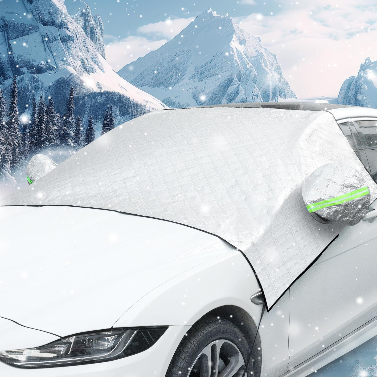 Alaoo Windschutzscheibenabdeckung, Auto Scheibenabdeckung Winterschutz Faltbare Abnehmbare, Winter Sommer Windschutzscheibenabdeckung Sonnenschutzfolie (Halber Cover-Riemen-Dicker Stil) von Alaoo