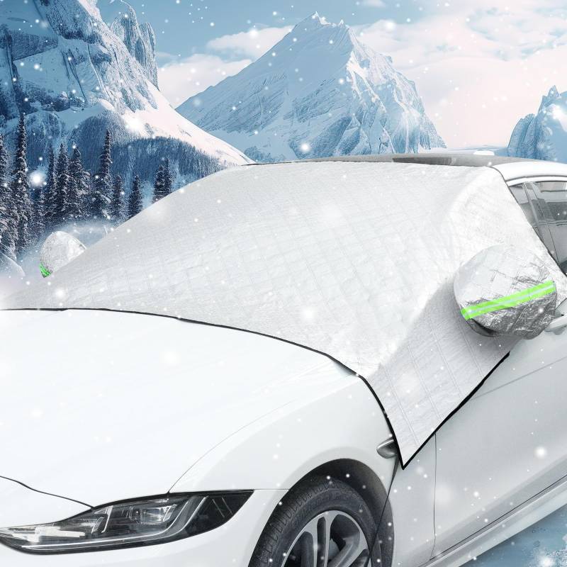 Alaoo Windschutzscheibenabdeckung, Auto Scheibenabdeckung Winterschutz Faltbare Abnehmbare, Winter Sommer Windschutzscheibenabdeckung Sonnenschutzfolie (Halber Cover-Riemen-Dicker Stil) von Alaoo