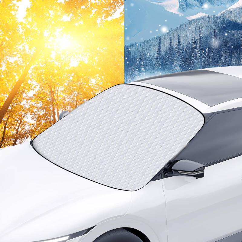 Alaoo Windschutzscheibenabdeckung, Auto Scheibenabdeckung Winterschutz Faltbare Abnehmbare, Winter Sommer Windschutzscheibenabdeckung Sonnenschutzfolie (Klemmtür-Dicker Stil) von Alaoo