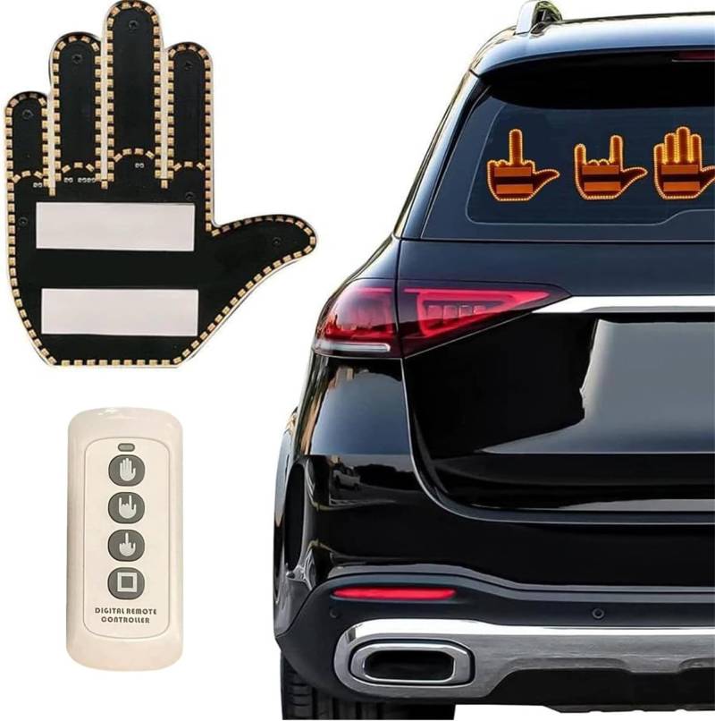 Albumory LED-Mittelfinger-Schild für Auto, Mittelfinger-Licht für Auto,Daumen-Up-Down-Licht, Cooles Auto-Innenlicht,Cooles lustiges Autozubehör von Albumory