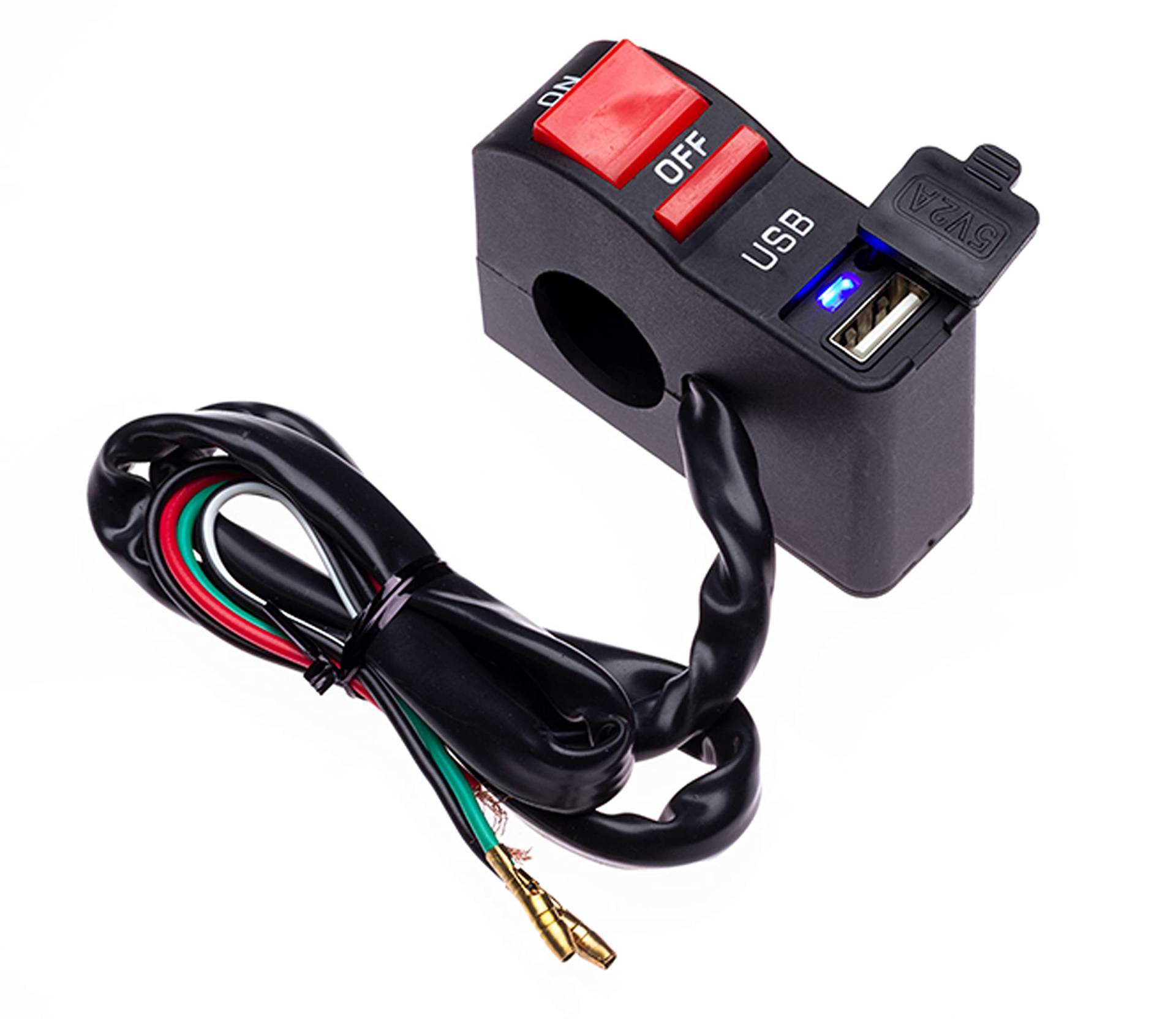 Motorrad Ein-/Aus-Schalter mit USB-Ladeanschluss, Buchse für Handy, Navi, GPS, passend für 22 mm Lenker von Alchemy Parts