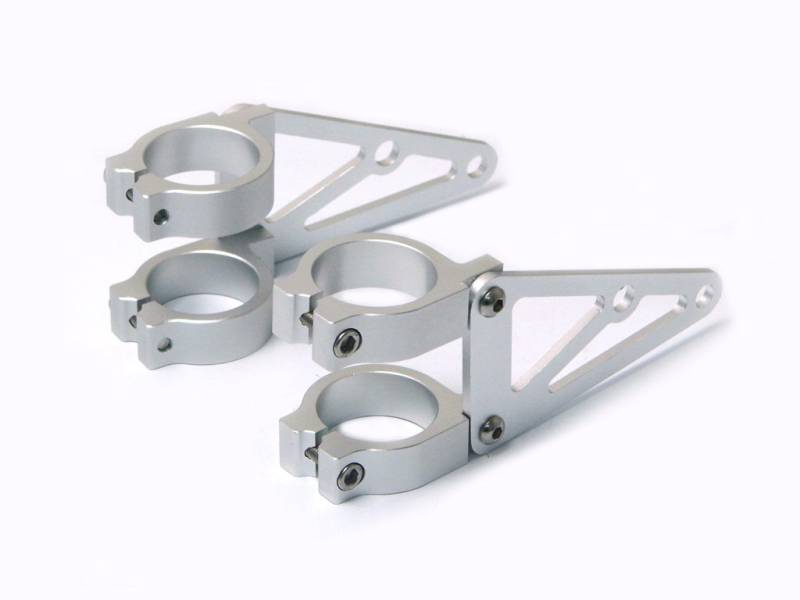 Paar 46-47mm Motorrad Scheinwerfer-Halter - Gabel Montiert - CNC Alu Gebürstet Hochwertig von Alchemy Parts