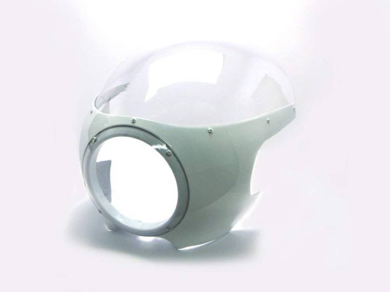 Weiß Universal Klassisch Cafe Racer Scheinwerfer Verkleidung Wasserfall mit Klar Display von Alchemy Parts