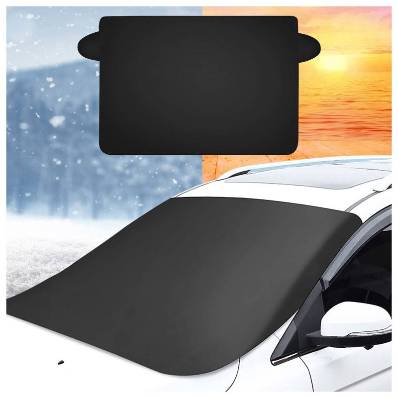 Alecony Frontscheibenabdeckung Auto mit Fester Magnet, Scheibenabdeckung Windschutzscheiben Abdeckung Auto Sonnenblende Schneeschutz Frostschutz Eisschutz Sonnenschutz (Schwarz, 165x115cm) von Alecony