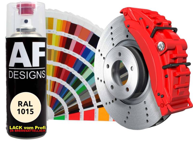 Alex Flittner Designs 2K Bremssattellack RAL Spraydose hitzebeständig 300° Bremssattelfarbe Hochwertiger Lack für Bremssättel, Bremsen und Autozubehör - 400 ml (RAL1015 HELLELFENBEIN) von Alex Flittner Designs