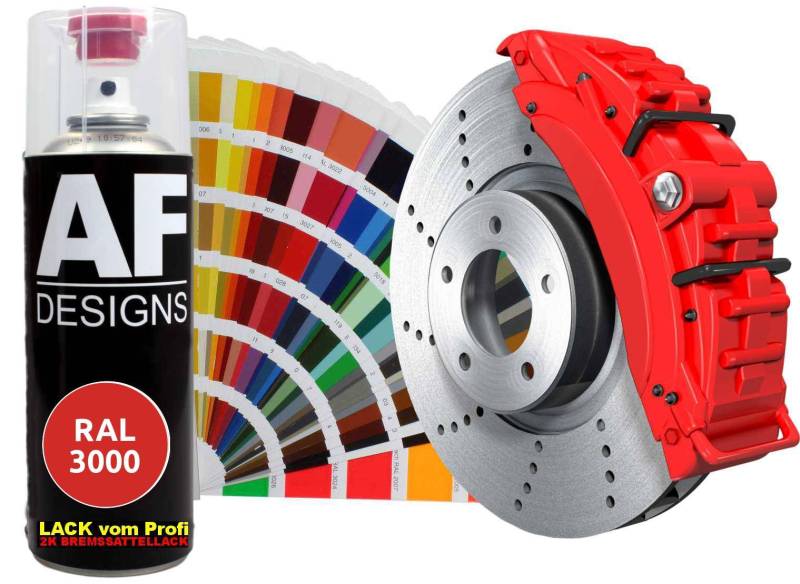 Alex Flittner Designs 2K Bremssattellack RAL Spraydose hitzebeständig 300° Bremssattelfarbe Hochwertiger Lack für Bremssättel, Bremsen und Autozubehör - 400 ml (RAL3000 FEUERROT) von Alex Flittner Designs