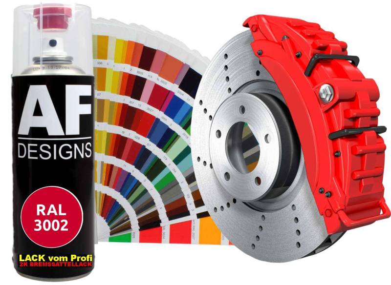 Alex Flittner Designs 2K Bremssattellack RAL Spraydose hitzebeständig 300° Bremssattelfarbe Hochwertiger Lack für Bremssättel, Bremsen und Autozubehör - 400 ml (RAL3002 Karminrot) von Alex Flittner Designs