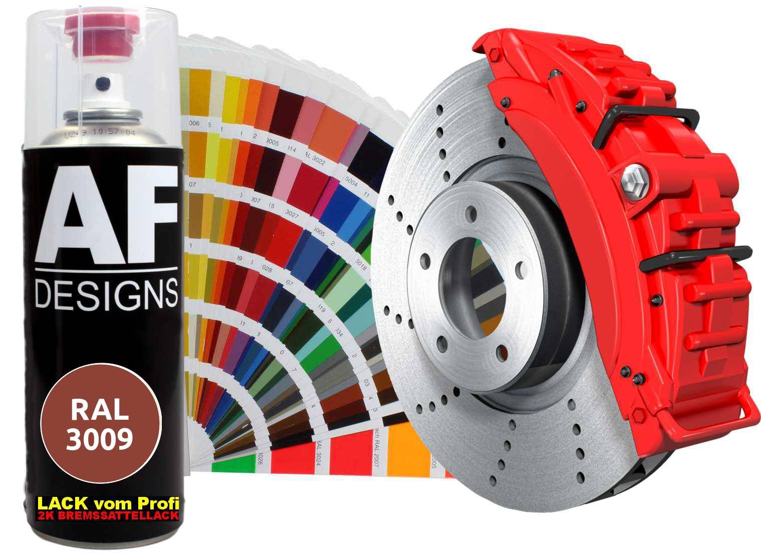 Alex Flittner Designs 2K Bremssattellack RAL Spraydose hitzebeständig 300° Bremssattelfarbe Hochwertiger Lack für Bremssättel, Bremsen und Autozubehör - 400 ml (RAL3009 OXIDROT) von Alex Flittner Designs