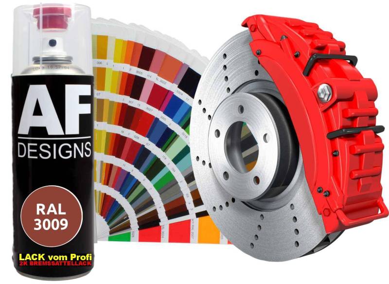 Alex Flittner Designs 2K Bremssattellack RAL Spraydose hitzebeständig 300° Bremssattelfarbe Hochwertiger Lack für Bremssättel, Bremsen und Autozubehör - 400 ml (RAL3009 OXIDROT) von Alex Flittner Designs