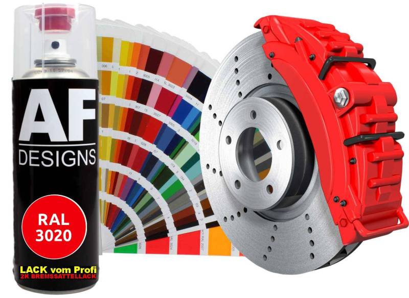 Alex Flittner Designs 2K Bremssattellack RAL Spraydose hitzebeständig 300° Bremssattelfarbe Hochwertiger Lack für Bremssättel, Bremsen und Autozubehör - 400 ml (RAL3020 VERKEHRSROT) von Alex Flittner Designs