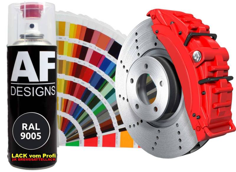 Alex Flittner Designs 2K Bremssattellack RAL Spraydose hitzebeständig 300° Bremssattelfarbe Hochwertiger Lack für Bremssättel, Bremsen und Autozubehör - 400 ml (RAL9005 TIEFSCHWARZ) von Alex Flittner Designs