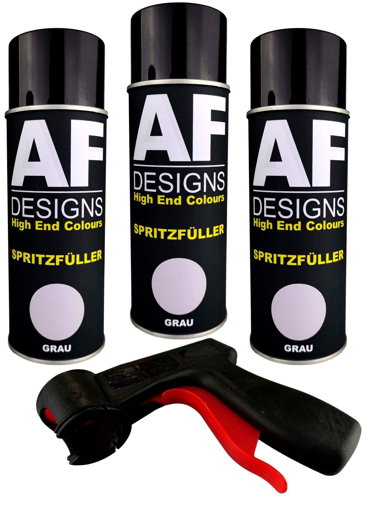 Alex Flittner Designs 3X Spritzfüller Spritzspachtel Spraydose grau Dickschicht Füller Autolack Grundierung Filler Primer Haftgrund +Spraydosengriff von Alex Flittner Designs