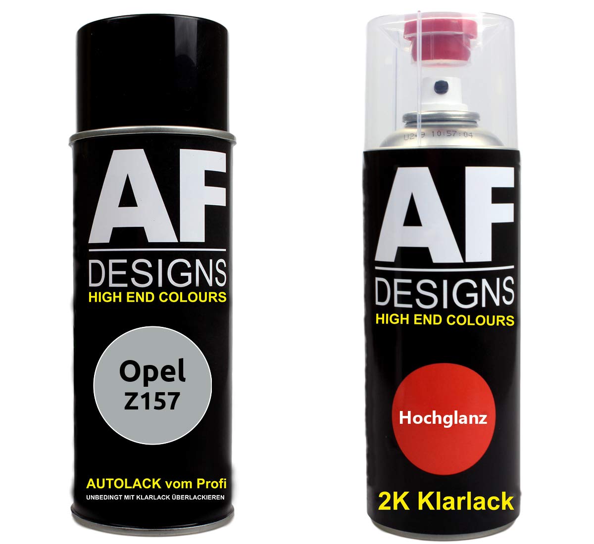 Alex Flittner Designs Autolack Spraydose Set für Opel Z157 Starsilber III Metallic 2K Klarlack Basislack Sprühdose Spraydosen 2x400ml von Alex Flittner Designs